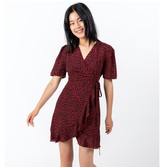 Francesca's Collections Dresses & Skirts - Francesca’s Prudence Animal Print Wrap Red Dress M